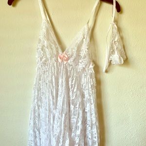 White Lace Lingerie Slip & Thong Panty